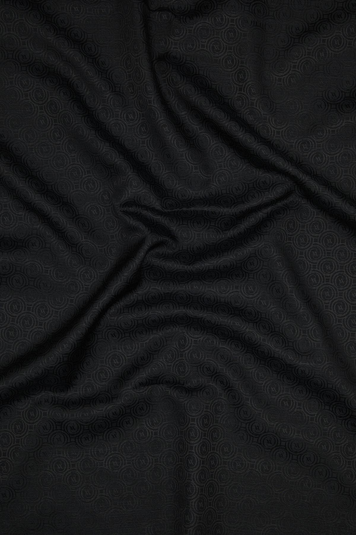 Vakko Pamuk İpek Monogram Şal 41302-Siyah