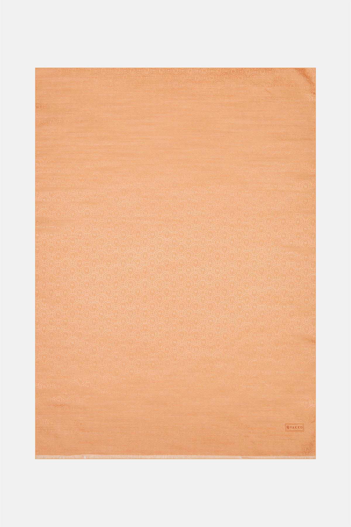 Vakko Pamuk İpek Monogram Şal 41302-Somon