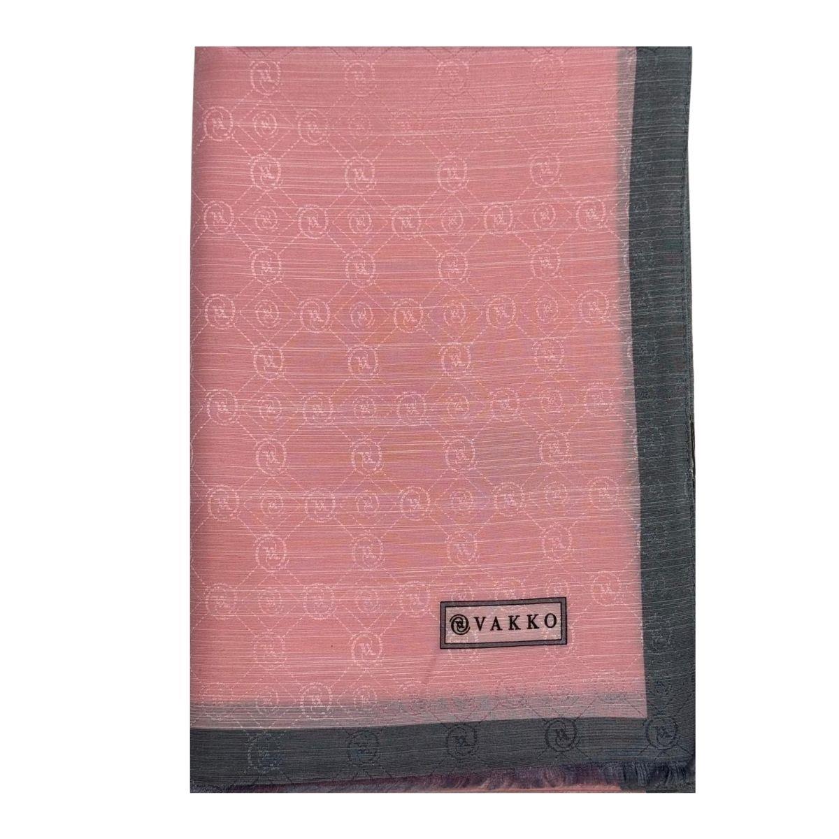 Vakko Pamuk İpek Monogram Şal 44225-Açık Pembe Gri