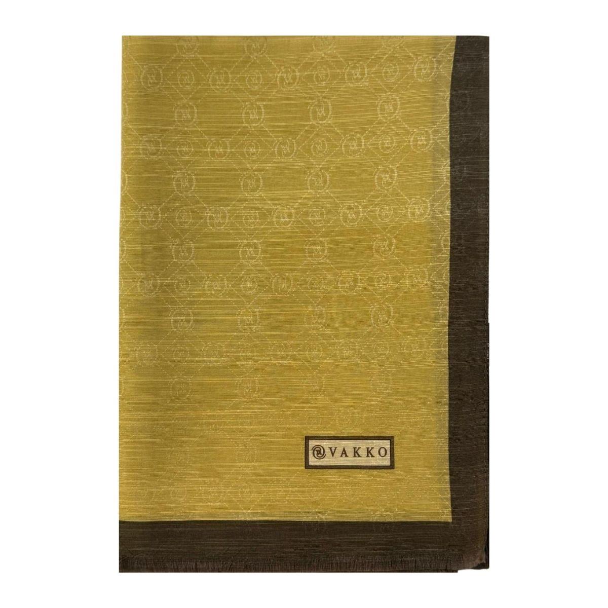 Vakko Pamuk İpek Monogram Şal 44225-Altın Koyu Haki