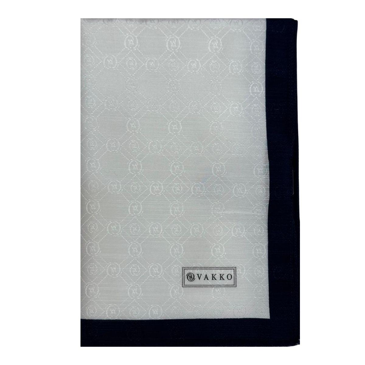 Vakko Pamuk İpek Monogram Şal 44225-Beyaz Lacivert