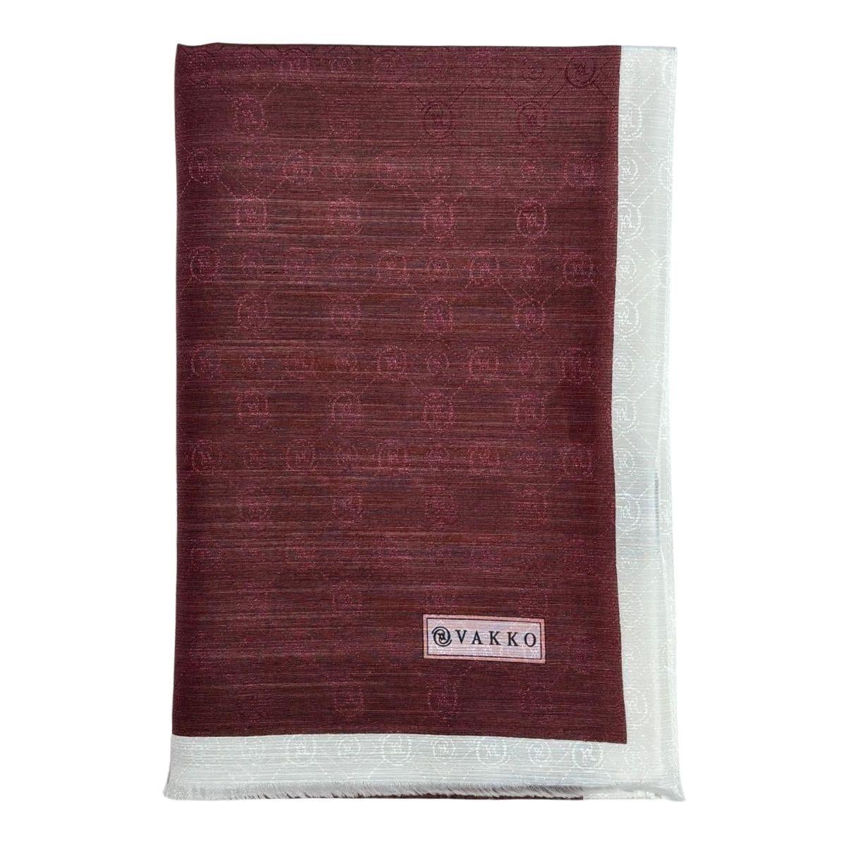 Vakko Pamuk İpek Monogram Şal 44225-Bordo Beyaz