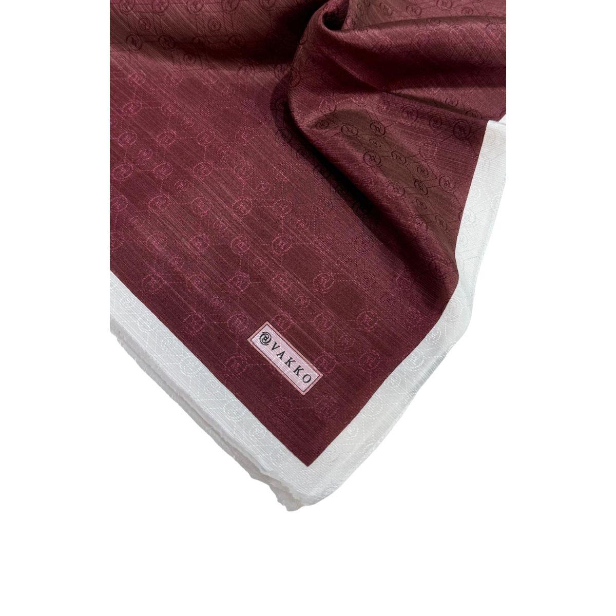 Vakko Pamuk İpek Monogram Şal 44225-Bordo Beyaz