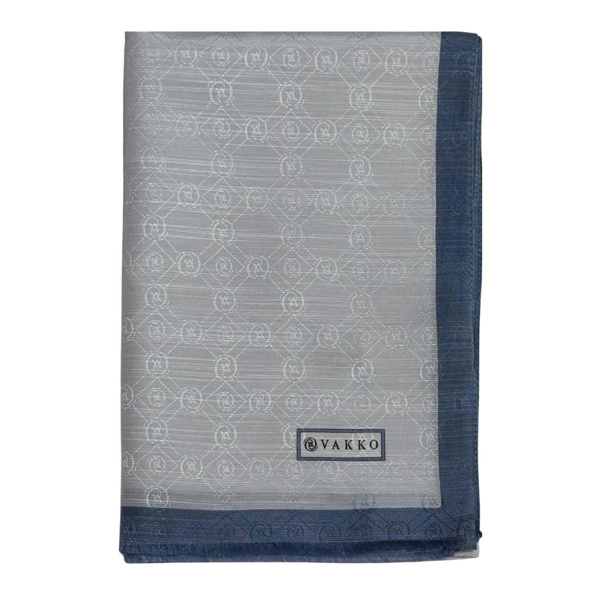 Vakko Pamuk İpek Monogram Şal 44225-Gümüş Antrasit Melanj