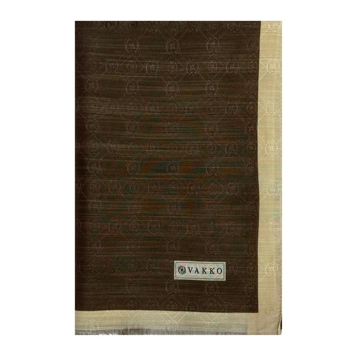 Vakko Pamuk İpek Monogram Şal 44225-Kahve Açık Bej