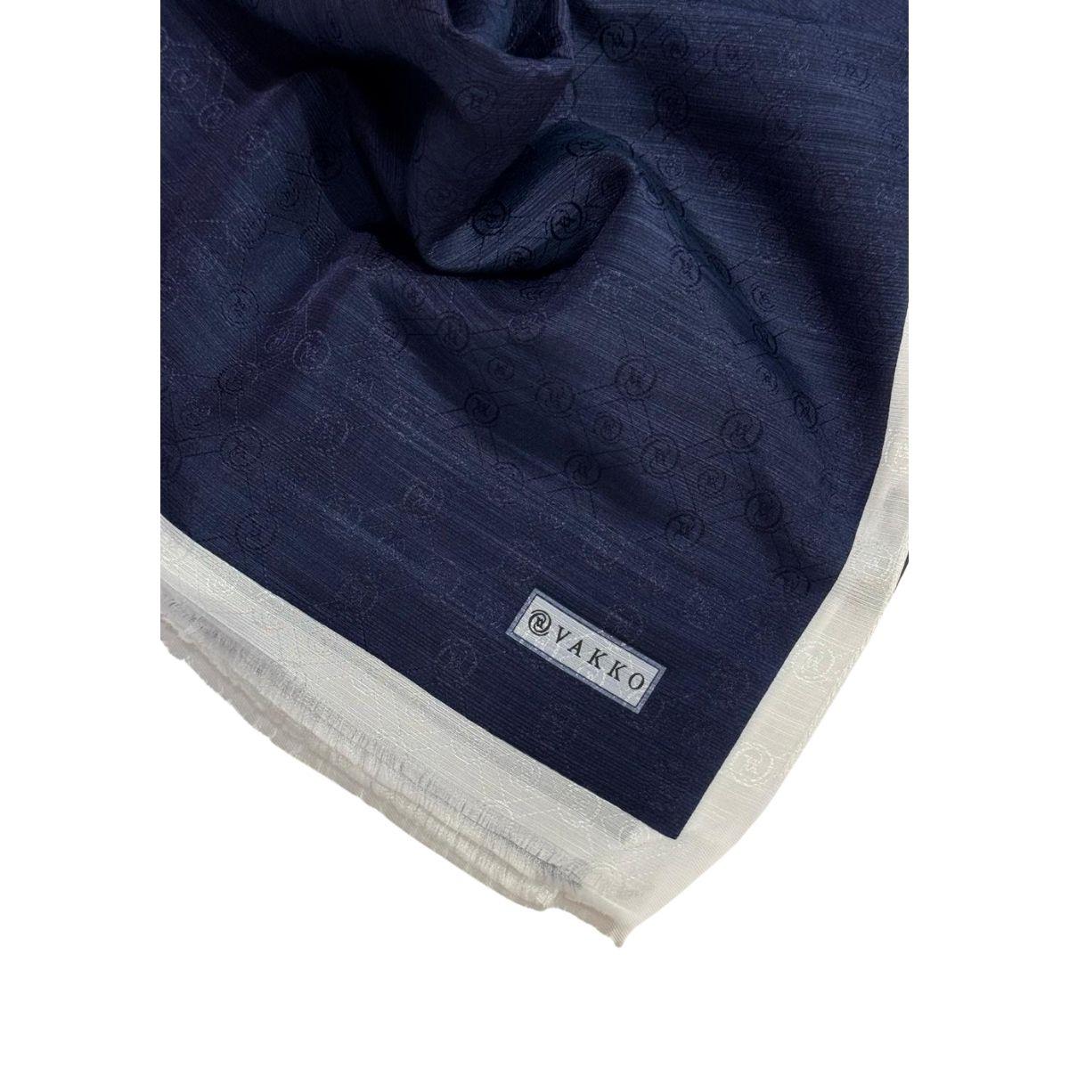 Vakko Pamuk İpek Monogram Şal 44225-Lacivert Beyaz