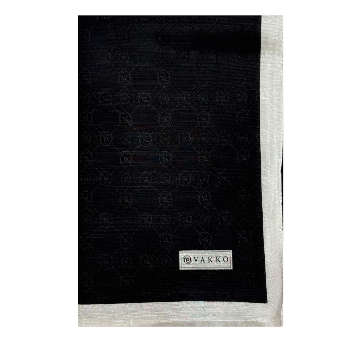 Vakko Pamuk İpek Monogram Şal 44225-Siyah Beyaz