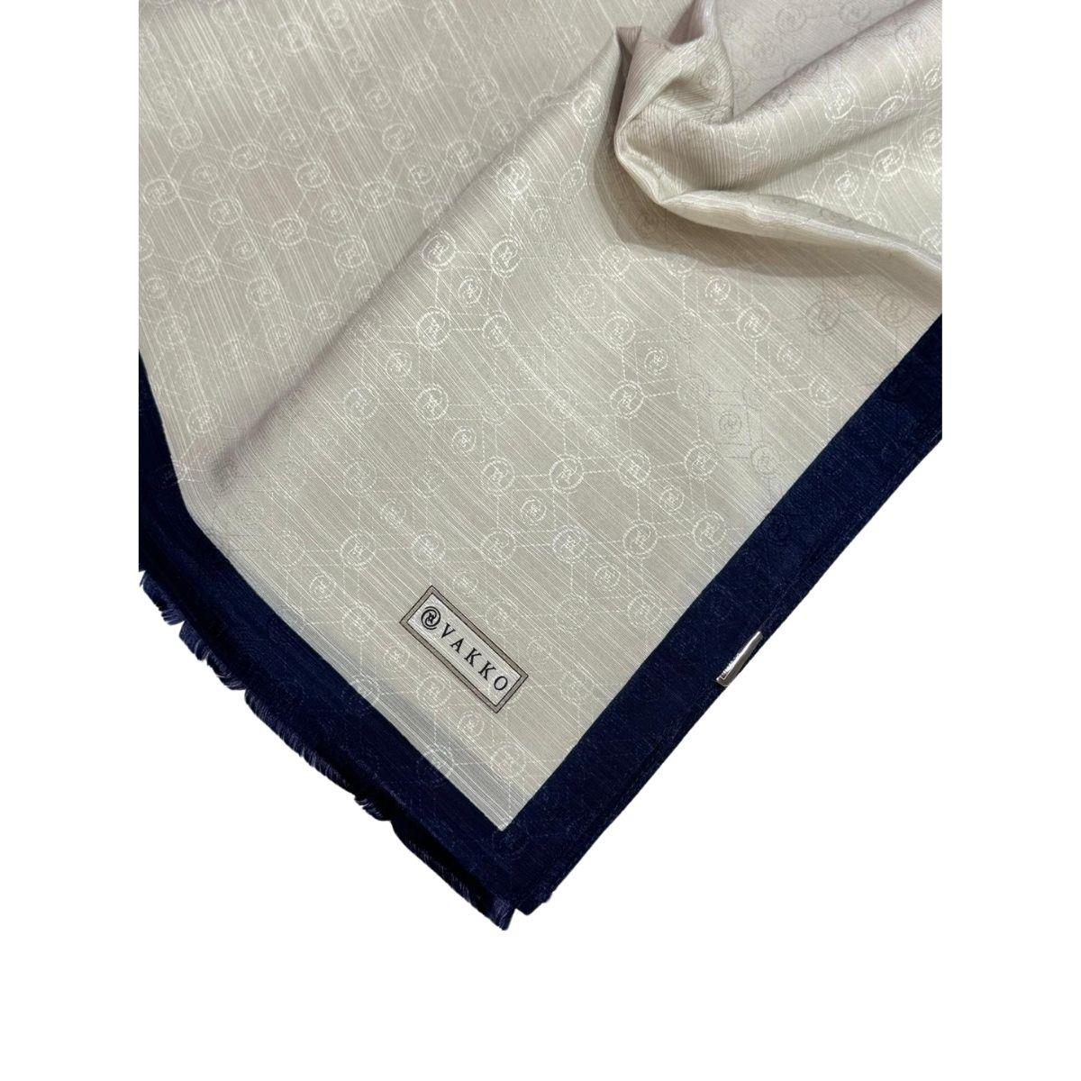 Vakko Pamuk İpek Monogram Şal 44225-Vizon Lacivert