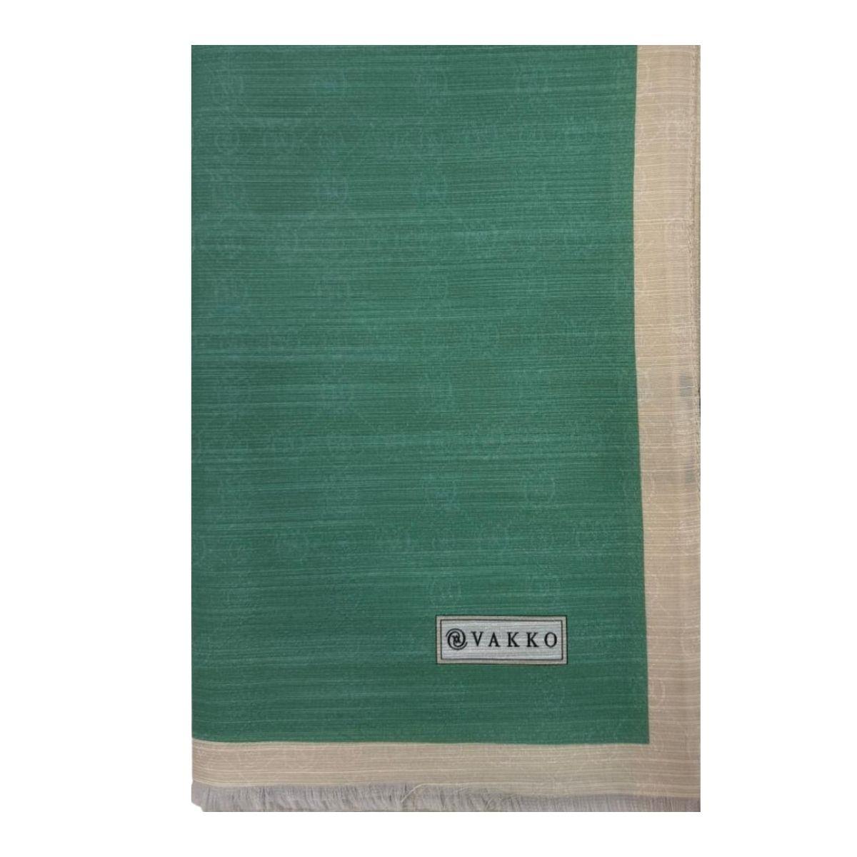 Vakko Pamuk İpek Monogram Şal 44225-Yeşil Ekru