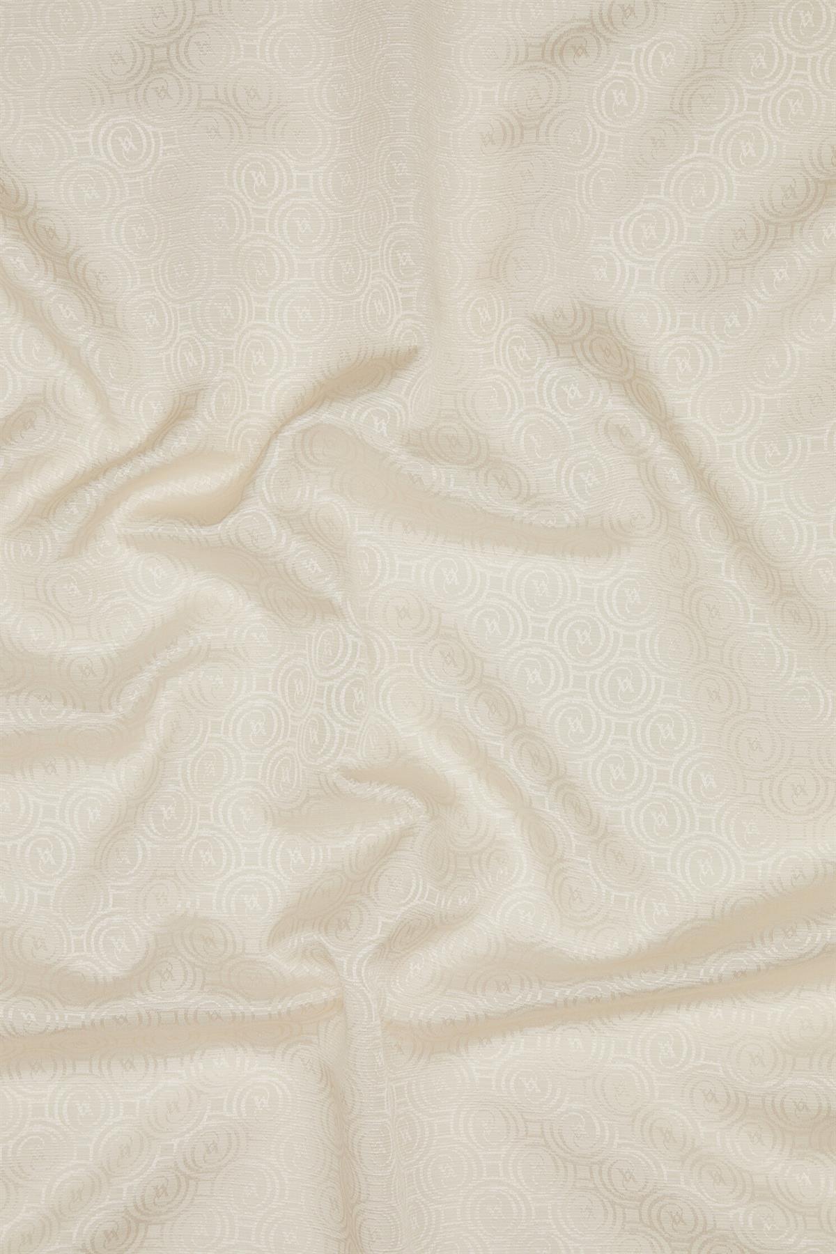 Vakko  Pamuk İpek Şeritli Monogram Şal 41728-Ekru