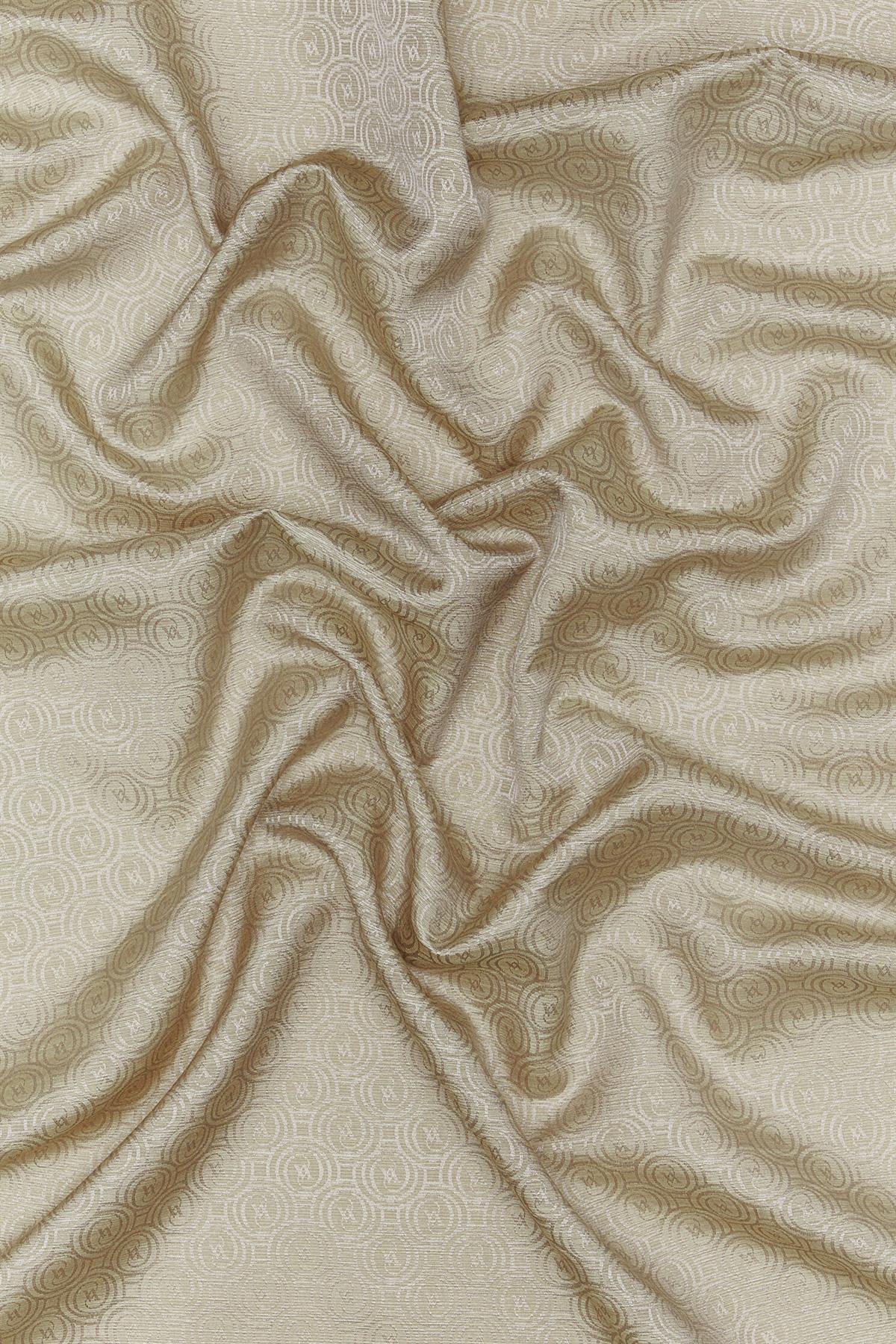 Vakko  Pamuk İpek Şeritli Monogram Şal 41728-Vizon