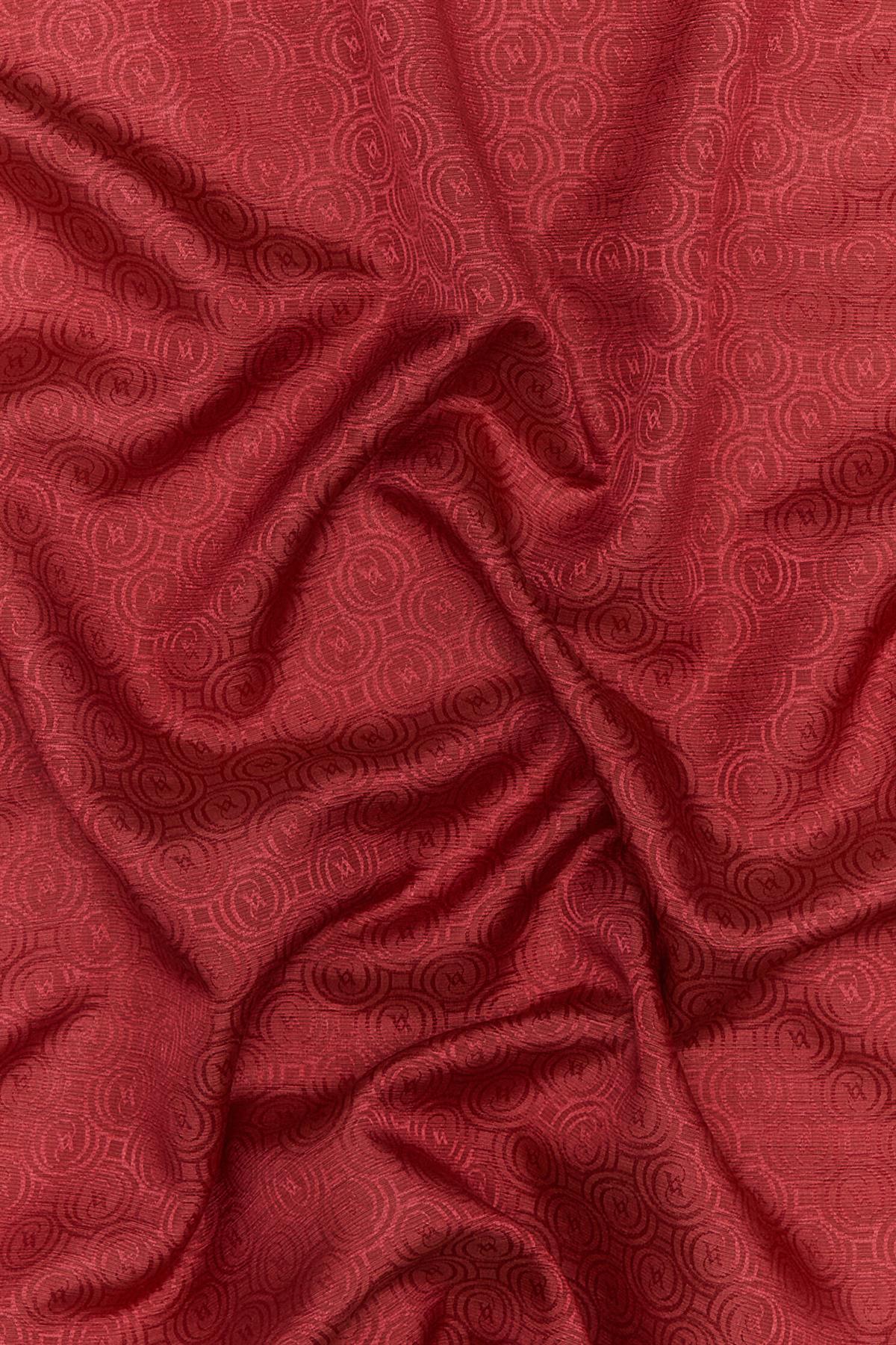 Vakko  Pamuk İpek Şeritli Monogram Şal 41728-Koyu Kırmızı