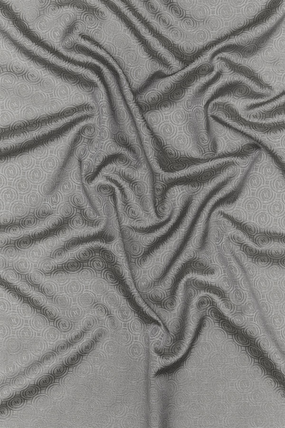 Vakko  Pamuk İpek Şeritli Monogram Şal 41728-Gri