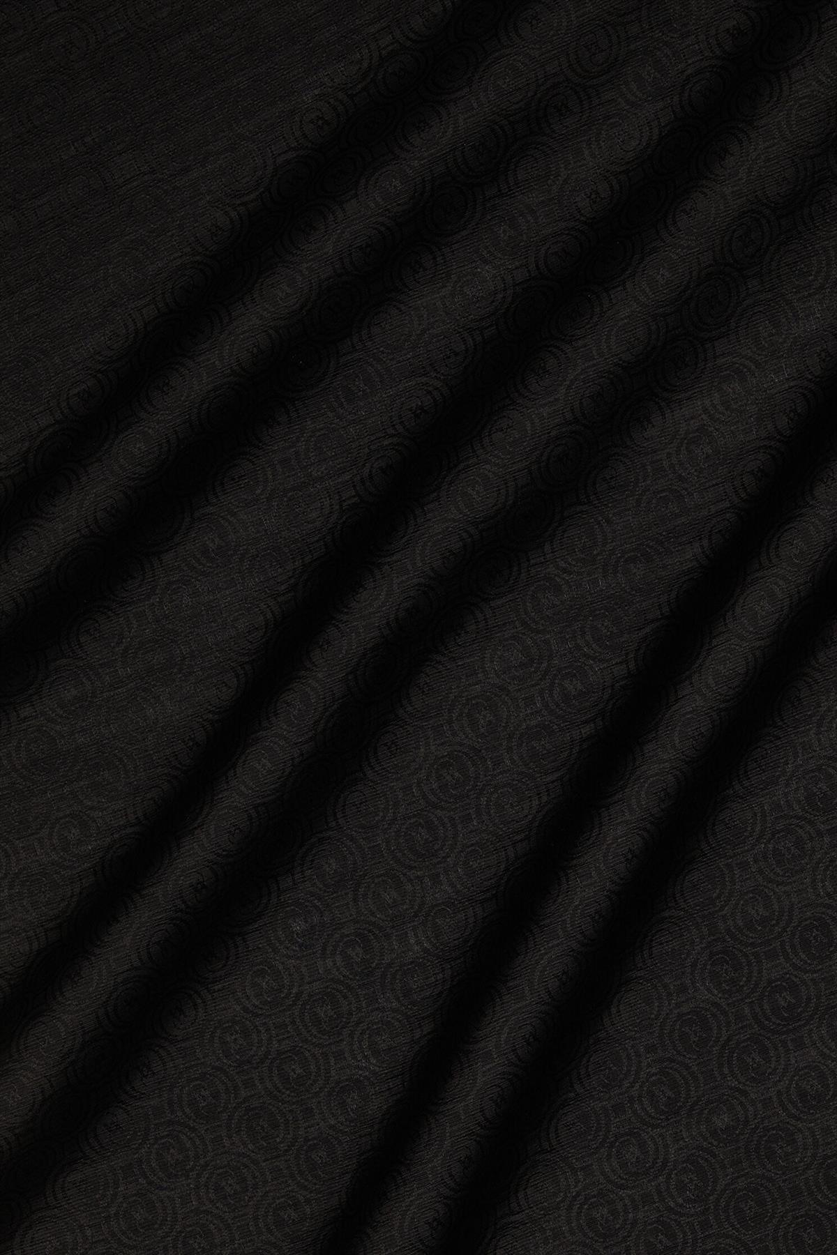 Vakko  Pamuk İpek Şeritli Monogram Şal 41728-Siyah Ekru