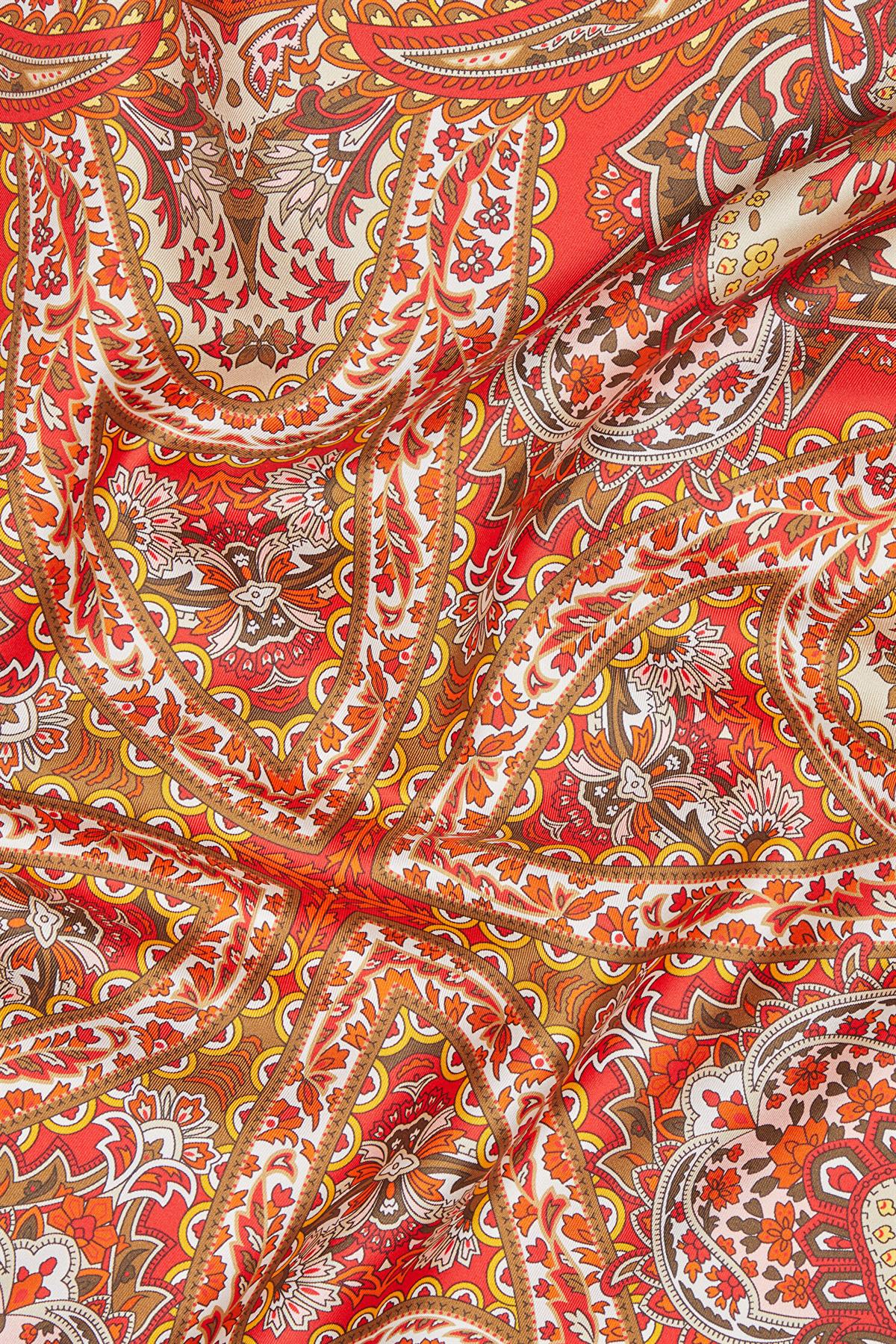 Vakko Şal Desenli Tivil İpek Eşarp 41491-Turuncu