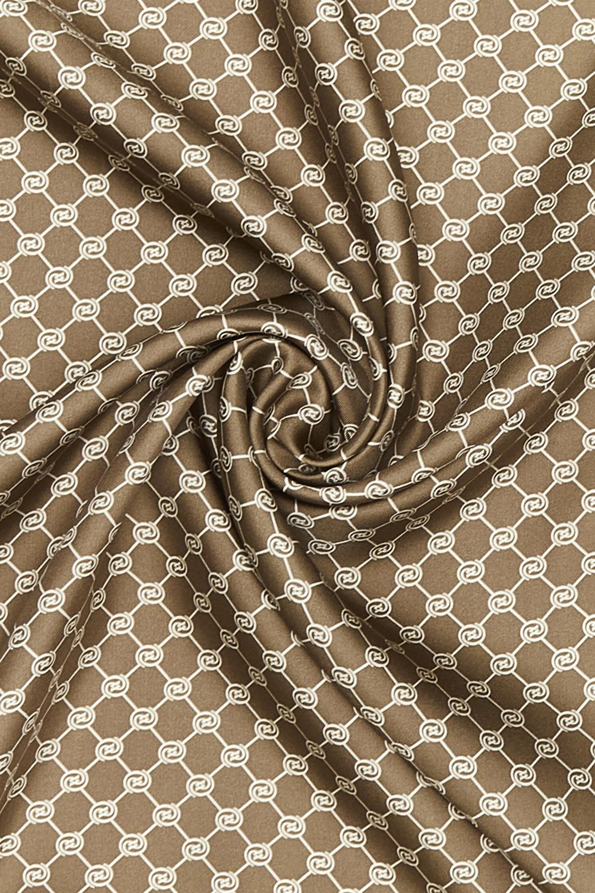 Vakko Tivil İpek Monogram Eşarp 37144-Açık Kahve Ekru