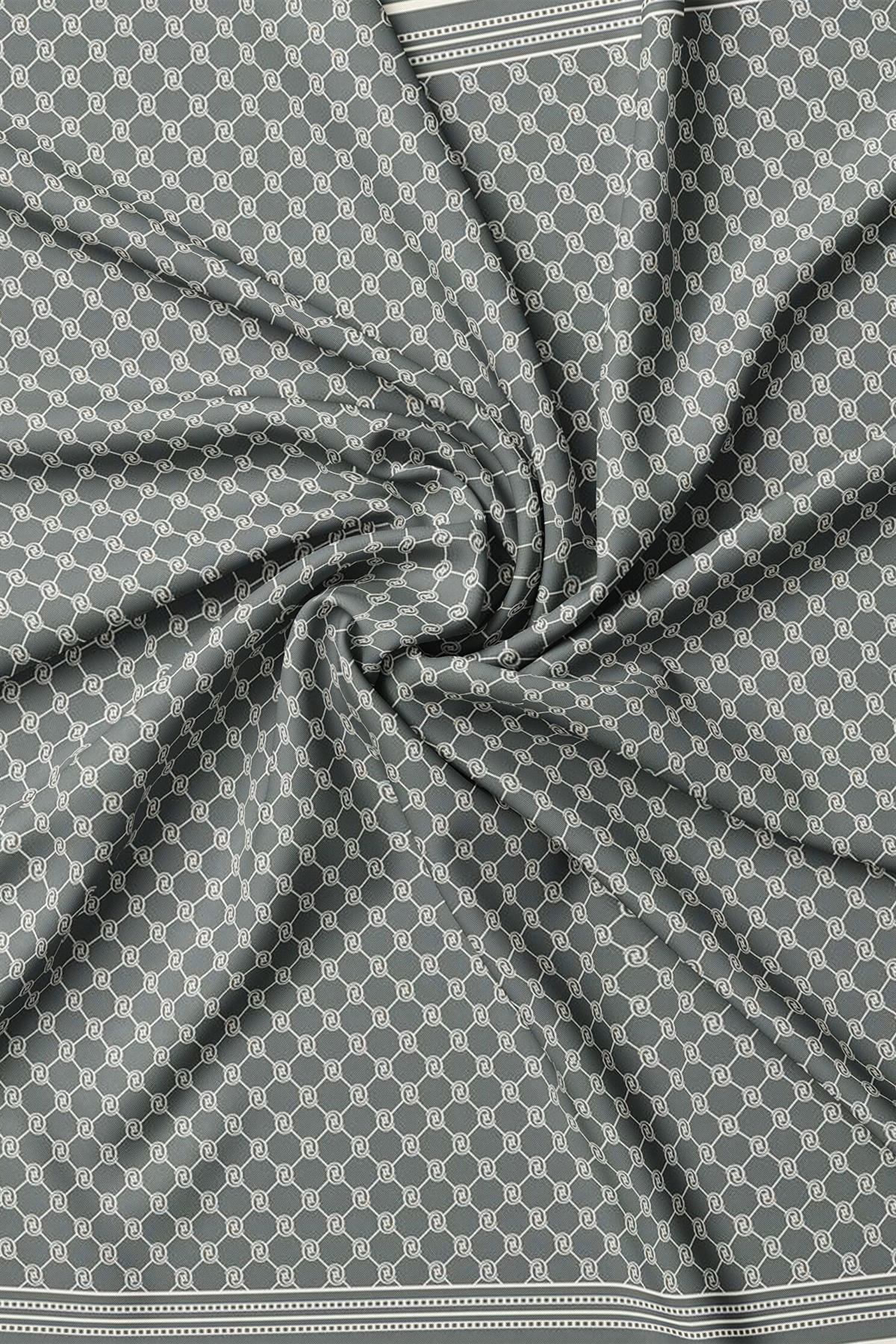 Vakko Tivil İpek Monogram Eşarp 37144-Gri Ekru