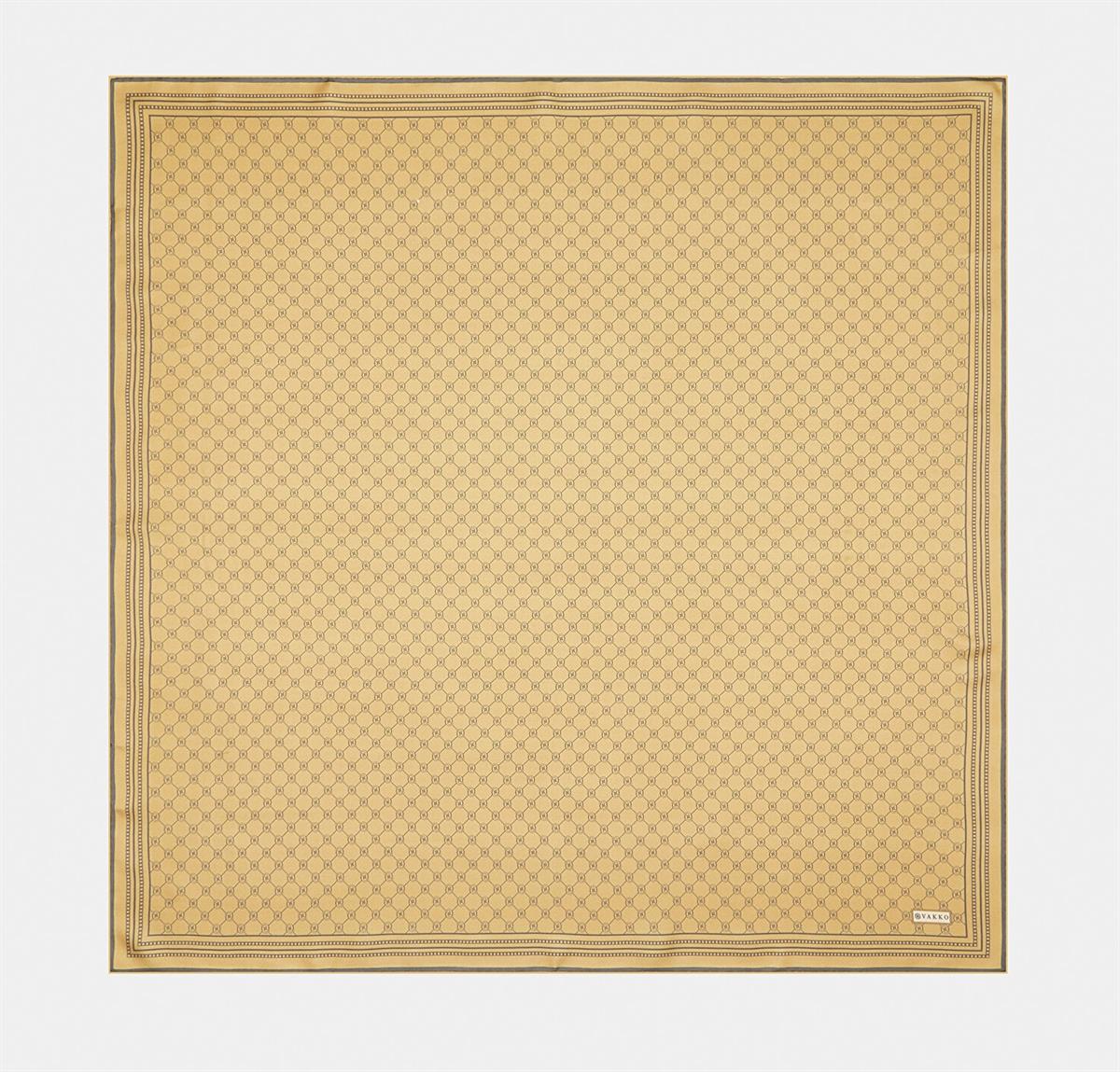 Vakko Tivil İpek Monogram Eşarp 37144-Camel Antrasit