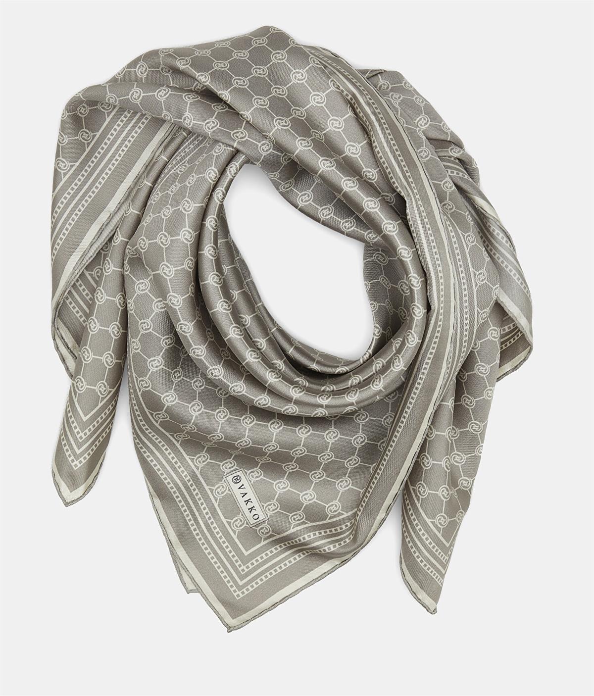 Vakko Tivil İpek Monogram Eşarp 37144-Kum Ekru