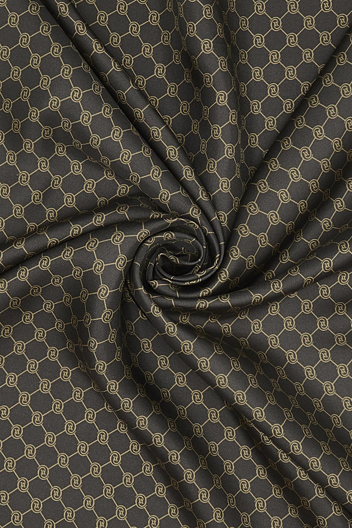 Vakko Tivil İpek Monogram Eşarp 37144-Koyu Kahve Camel