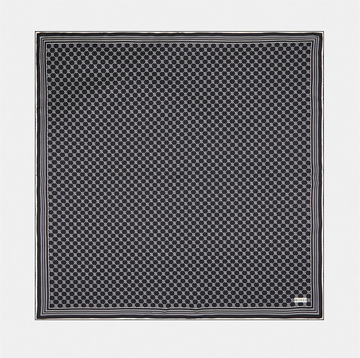 Vakko Tivil İpek Monogram Eşarp 37144-Siyah Ekru