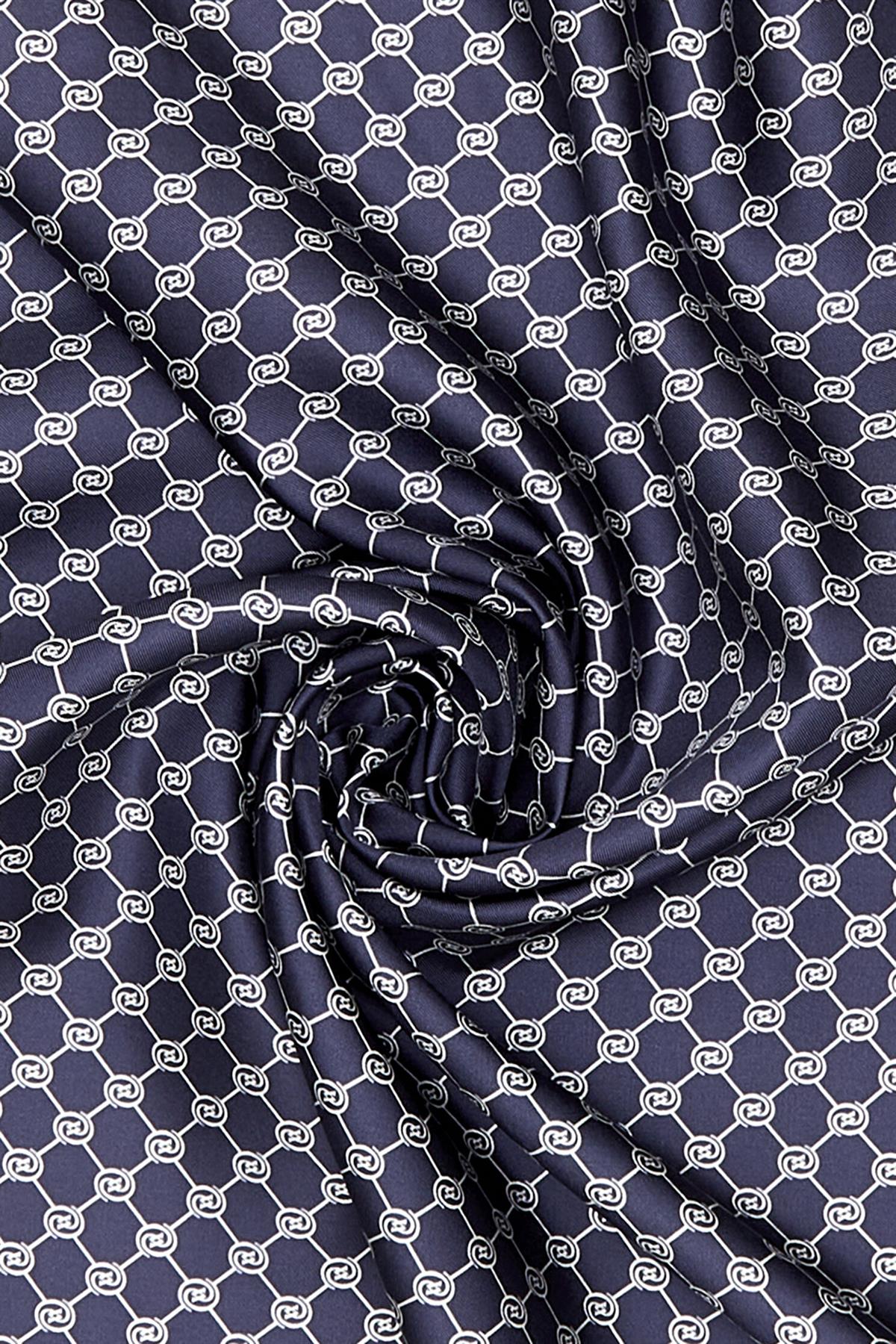 Vakko Tivil İpek Monogram Eşarp 37144-Lacivert Ekru