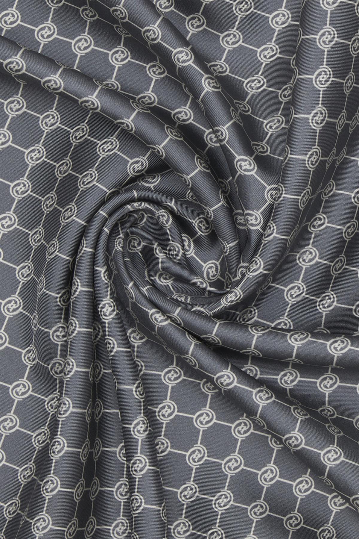 Vakko Tivil İpek Monogram Eşarp 37144-Gri Ekru