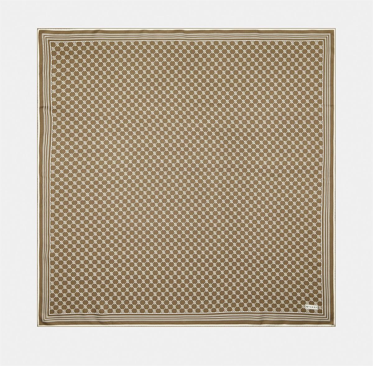 Vakko Tivil İpek Monogram Eşarp 37144-Açık Kahve Ekru