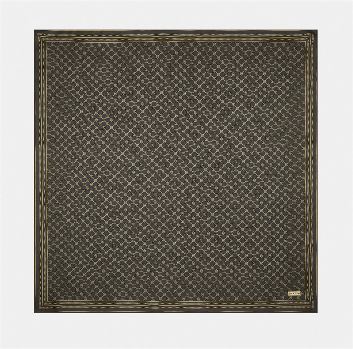 Vakko Tivil İpek Monogram Eşarp 37144-Koyu Kahve Camel