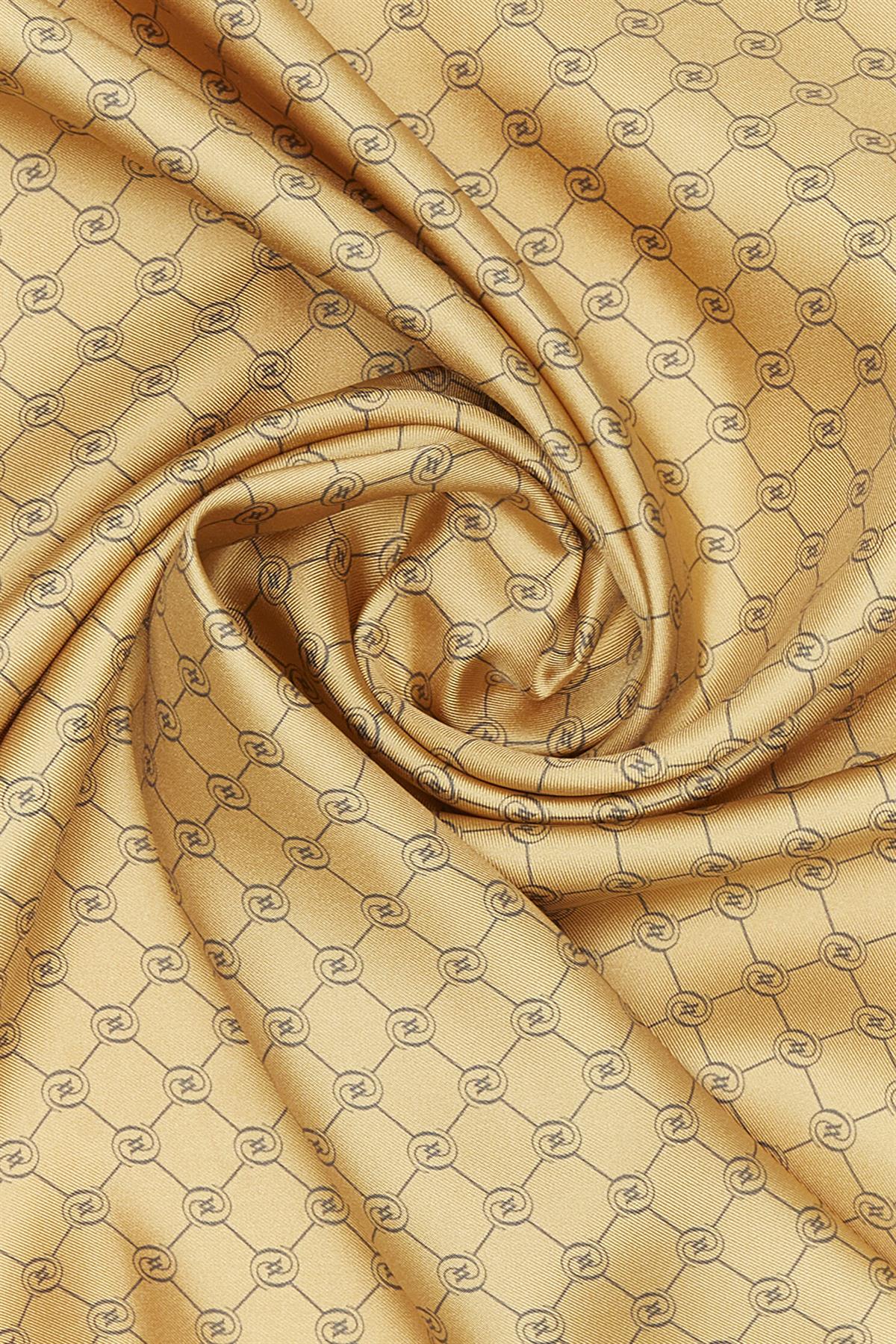 Vakko Tivil İpek Monogram Eşarp 37144-Camel Antrasit