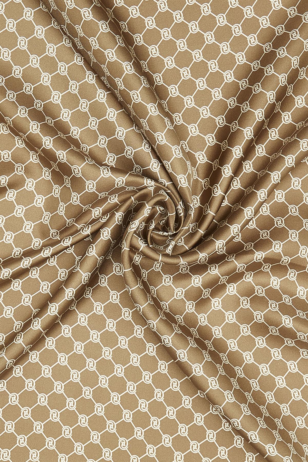 Vakko Tivil İpek Monogram Şal 37307-Açık Kahve Ekru