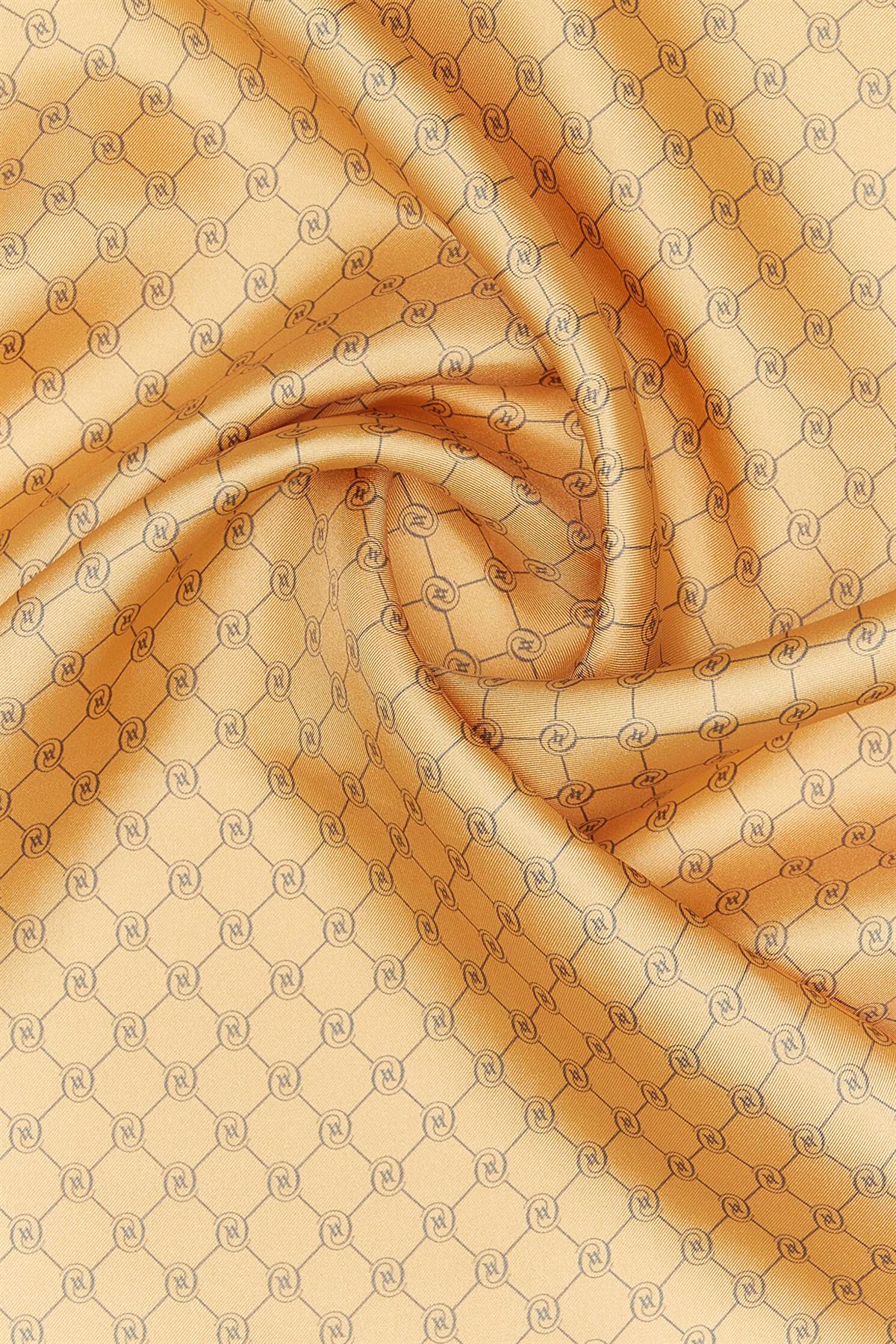 Vakko Tivil İpek Monogram Şal 37307-Camel Antrasit