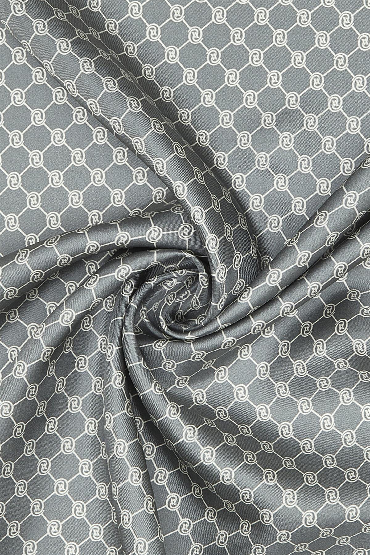 Vakko Tivil İpek Monogram Şal 37307-Gri Ekru