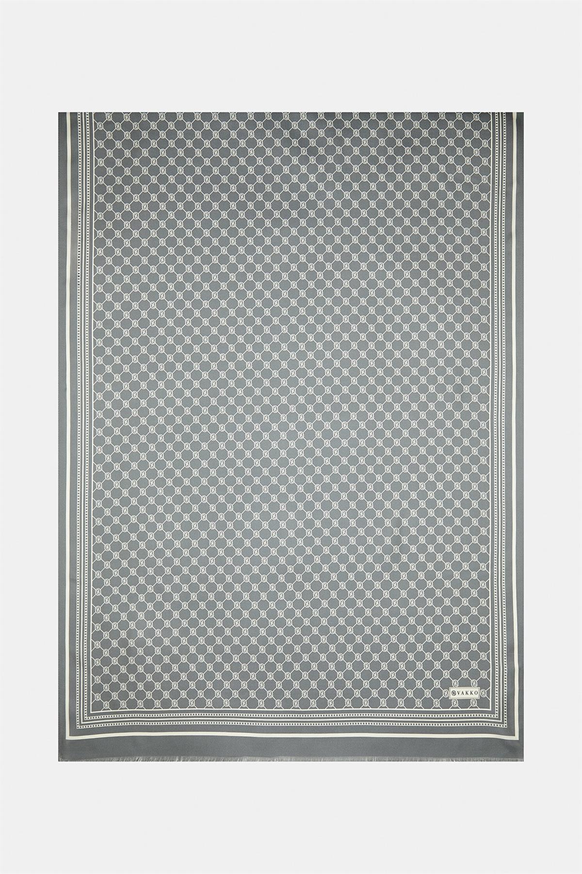 Vakko Tivil İpek Monogram Şal 37307-Gri Ekru