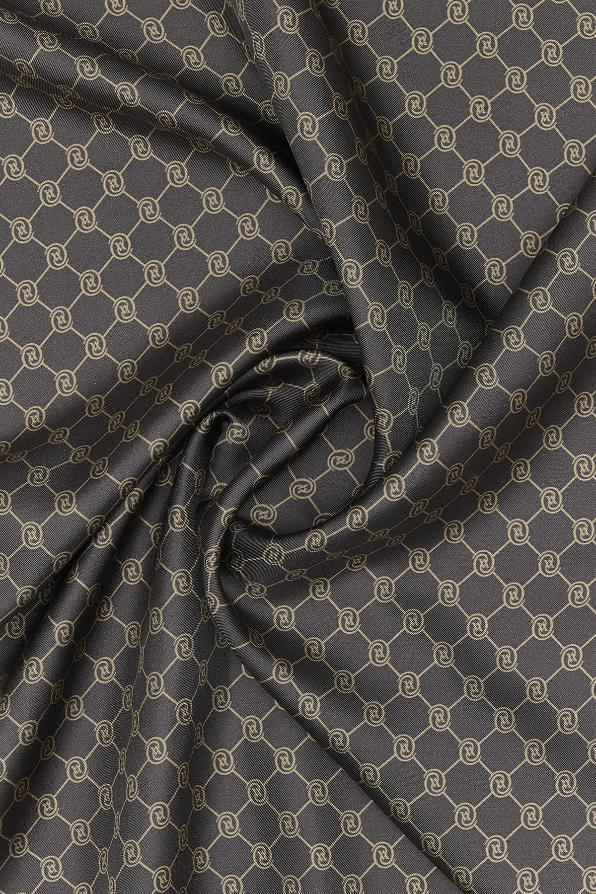 Vakko Tivil İpek Monogram Şal 37307-Koyu Kahve Camel