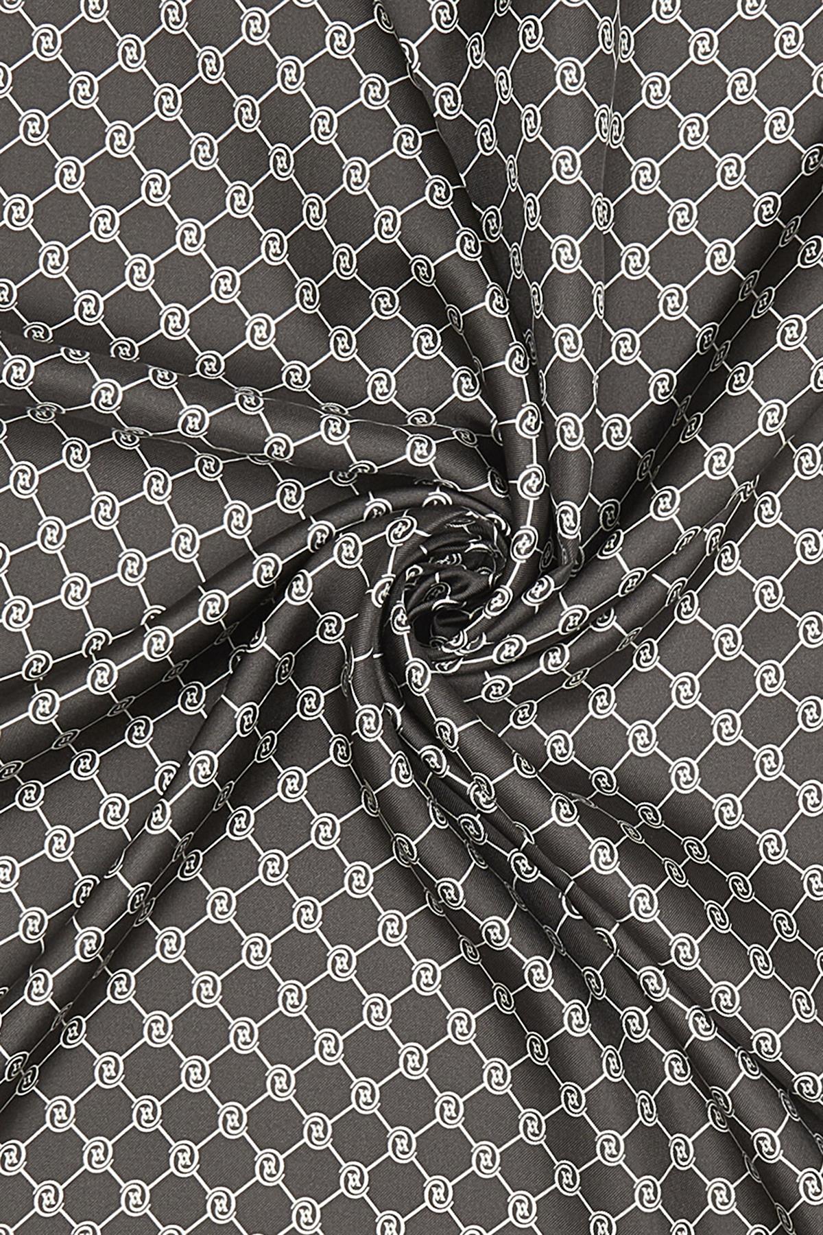 Vakko Tivil İpek Monogram Şal 37307-Koyu Kahve Ekru