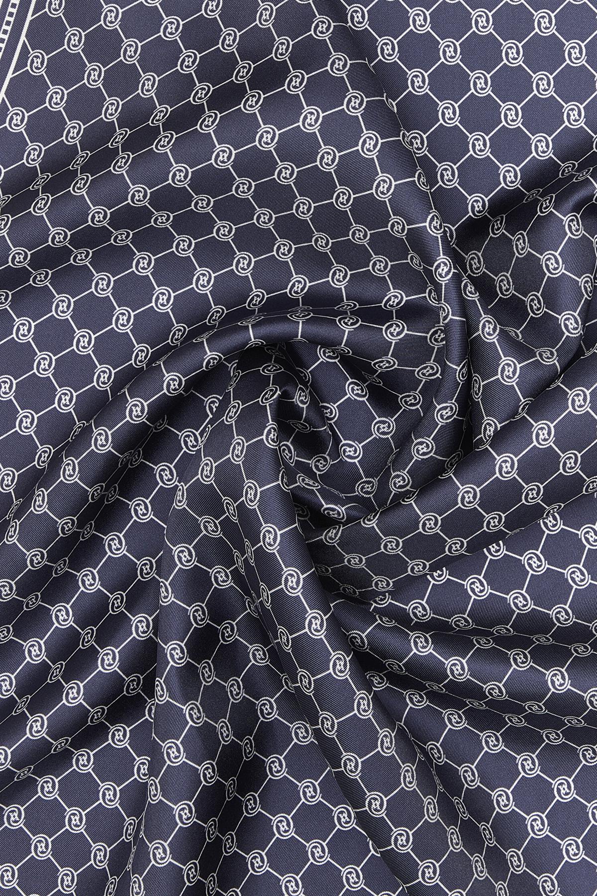 Vakko Tivil İpek Monogram Şal 37307-Lacivert Ekru