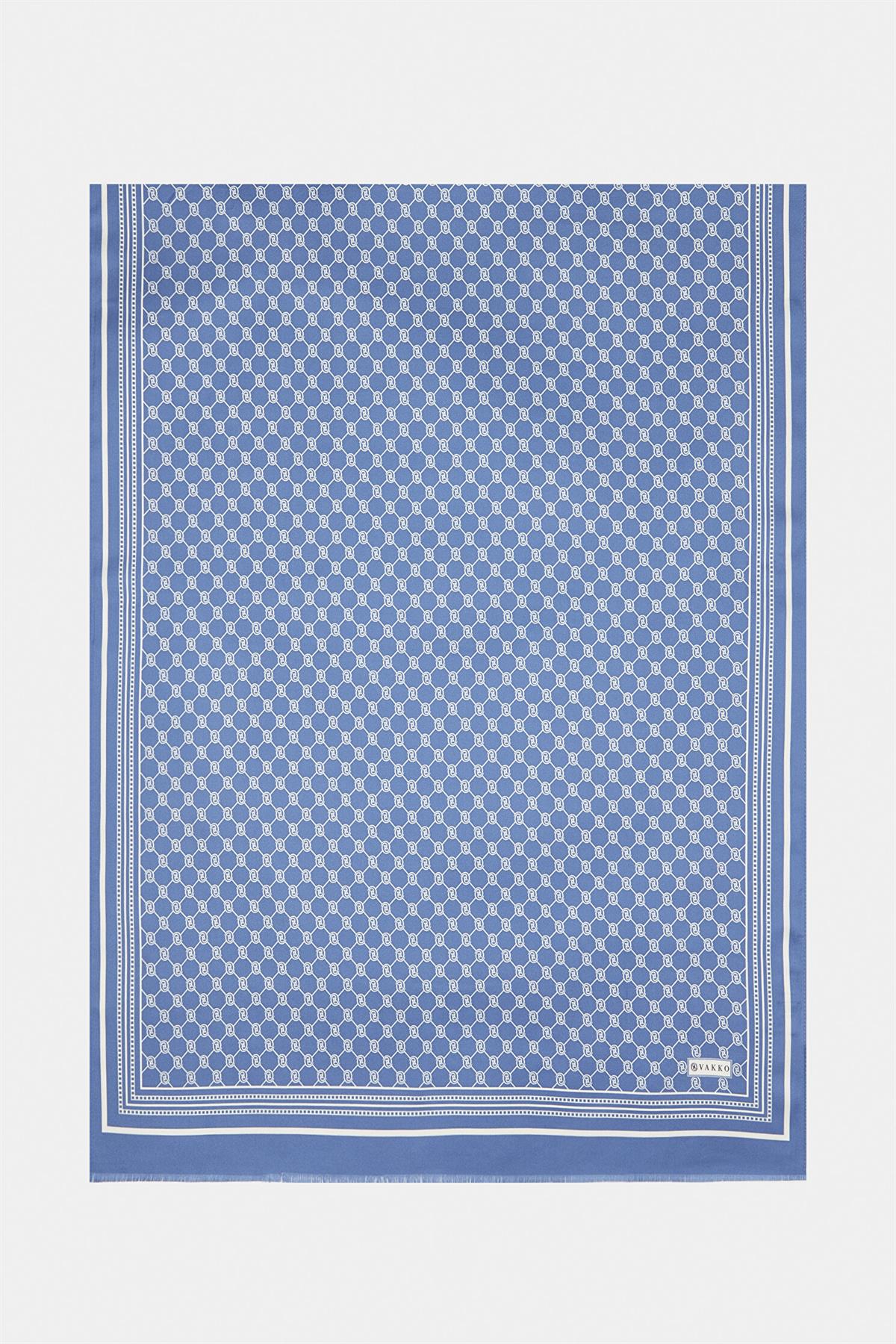 Vakko Tivil İpek Monogram Şal 37307-Petrol