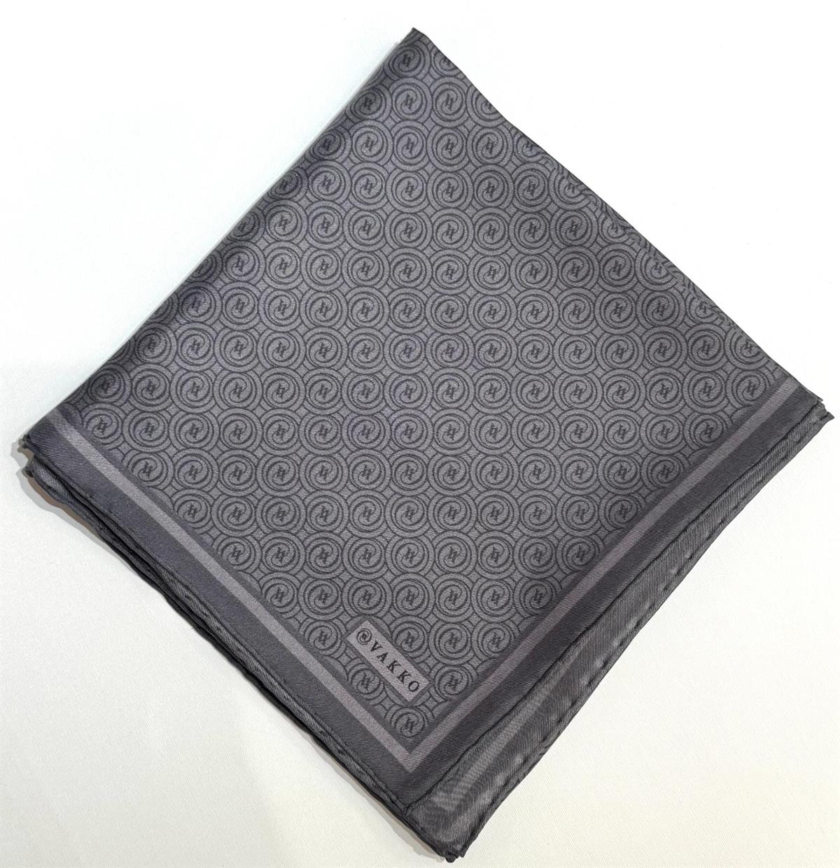 Vakko Tivil Monogram İpek Eşarp 41408-Koyu Gri