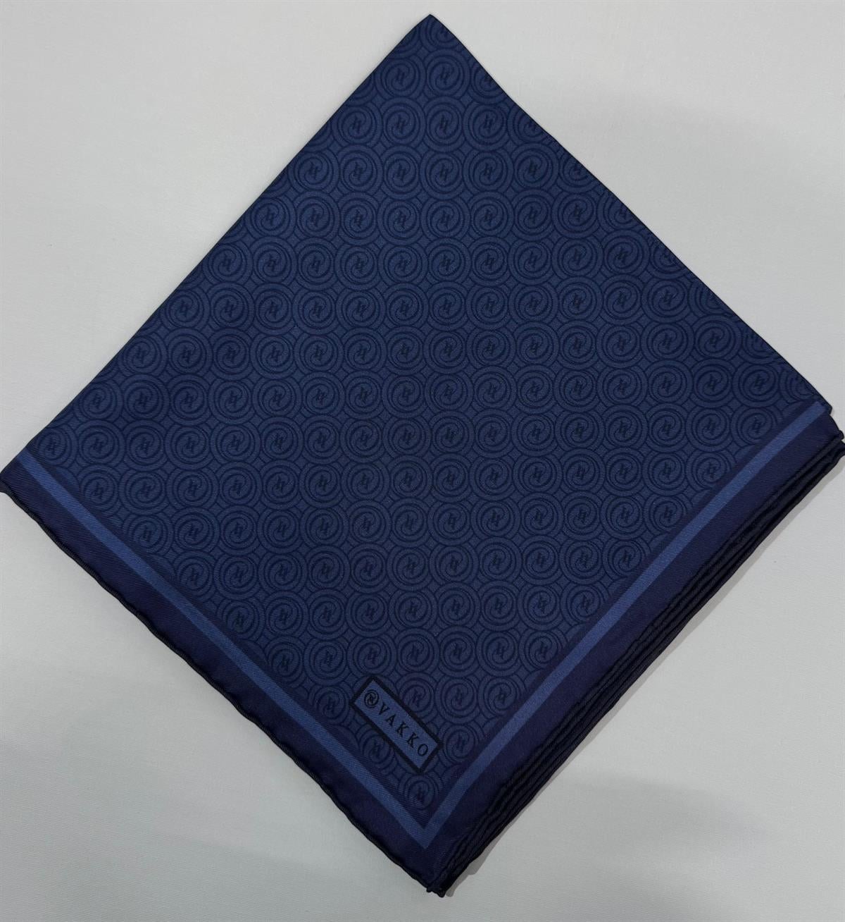 Vakko Tivil Monogram İpek Eşarp 41408-Lacivert
