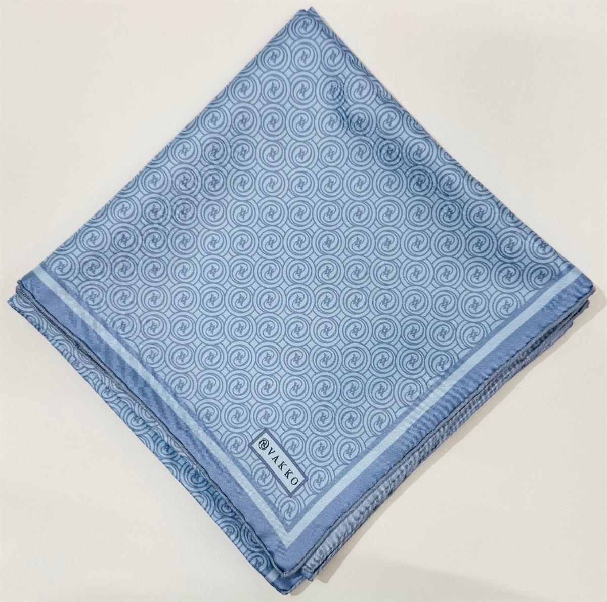 Vakko Tivil Monogram İpek Eşarp 41408-Açık Mavi
