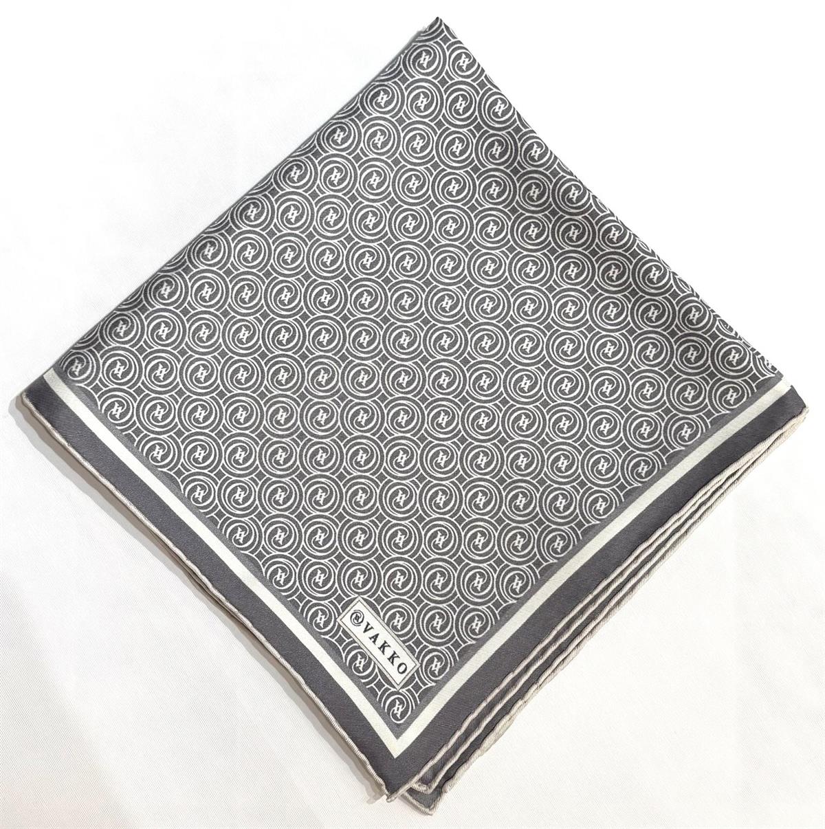 Vakko Tivil Monogram İpek Eşarp 41408-Gri-Ekru-