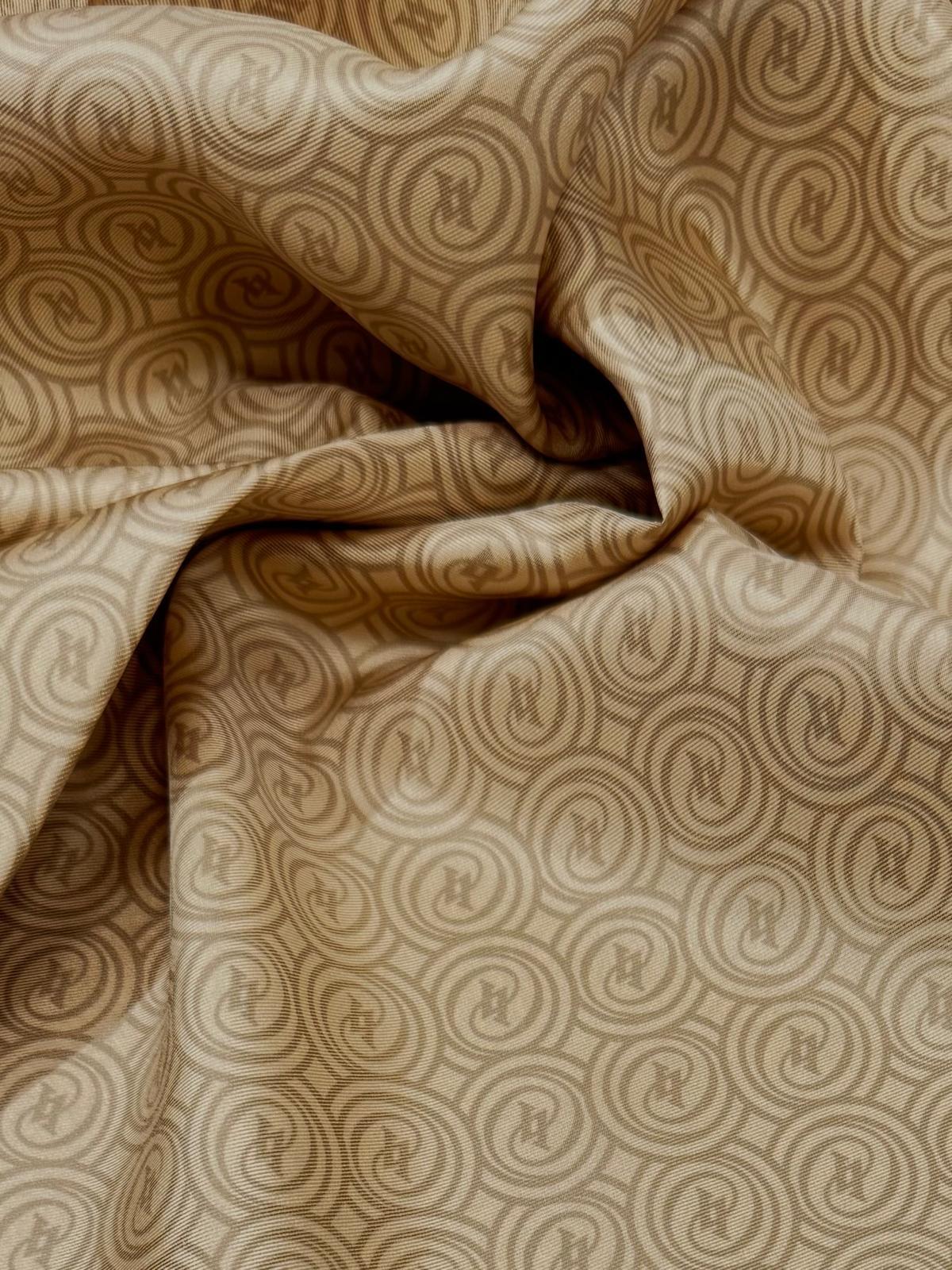 Vakko Tivil Monogram İpek Şal 41407-Camel