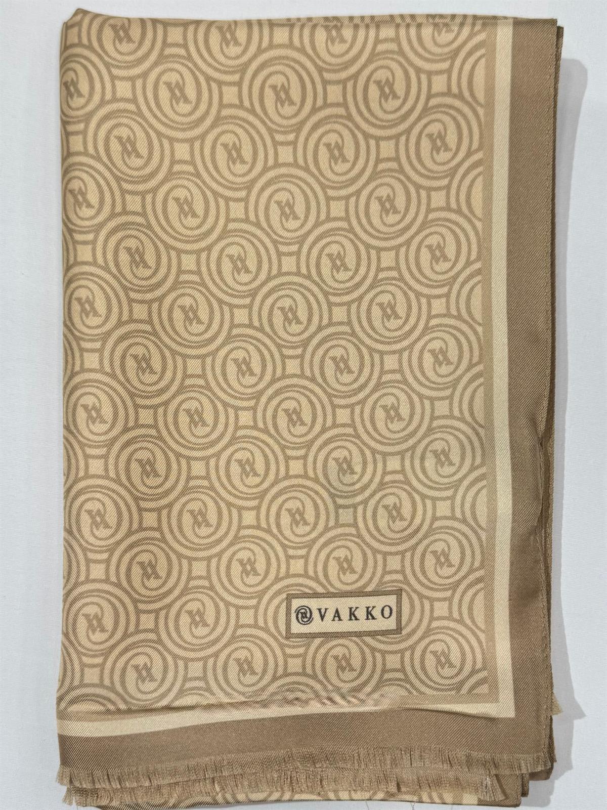 Vakko Tivil Monogram İpek Şal 41407-Camel
