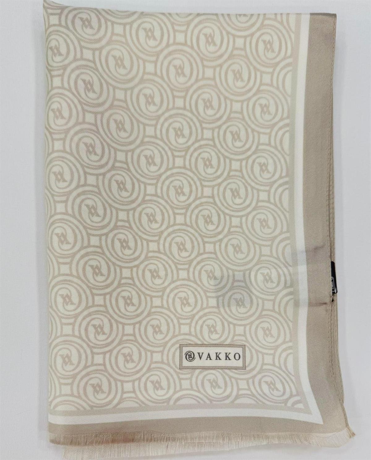 Vakko Tivil Monogram İpek Şal 41407-Ekru