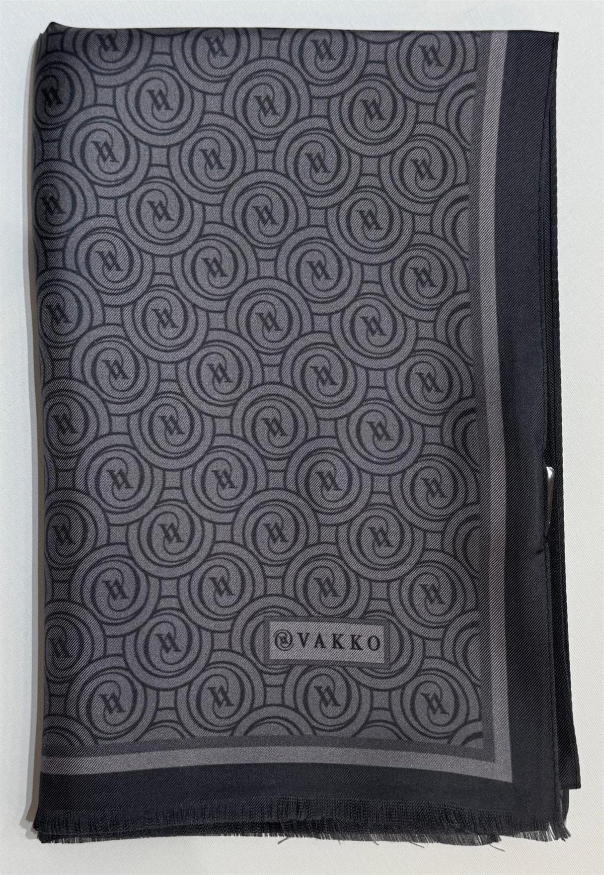 Vakko Tivil Monogram İpek Şal 41407-Koyu Gri