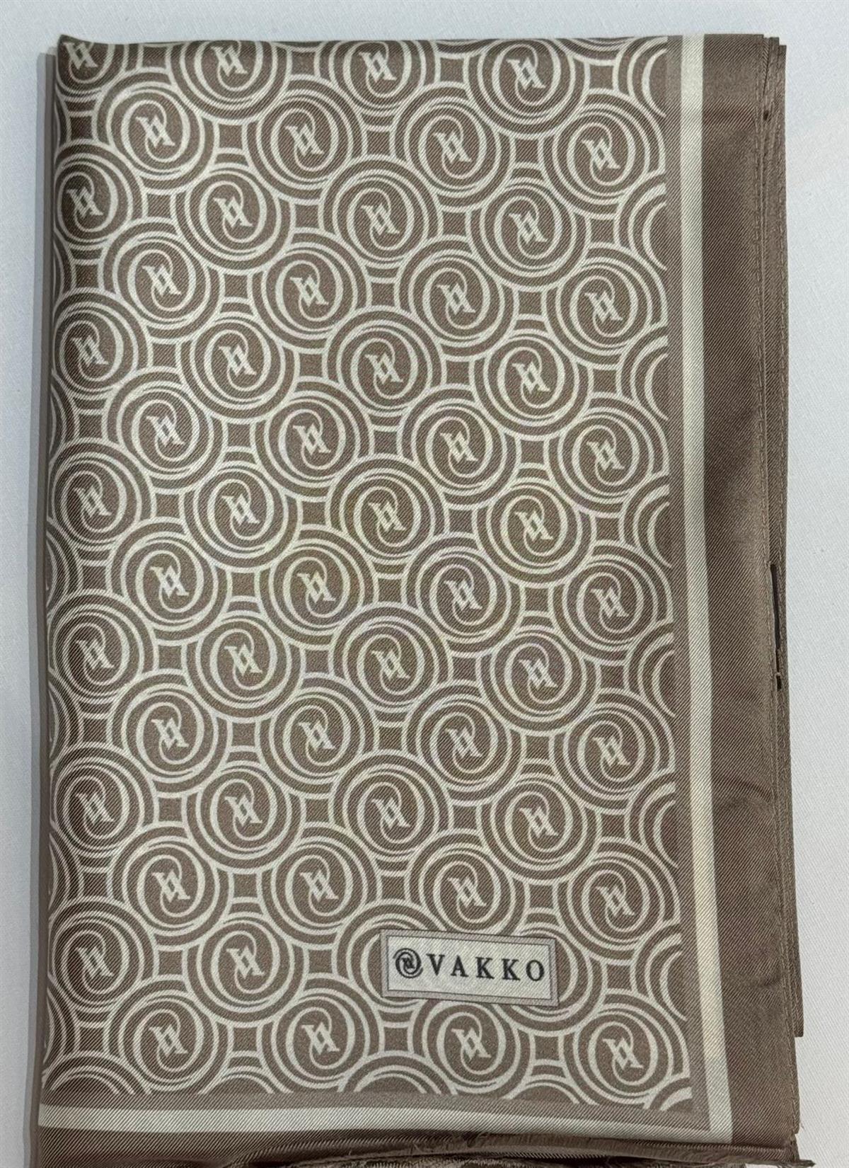 Vakko Tivil Monogram İpek Şal 41407-Koyu Bej Ekru