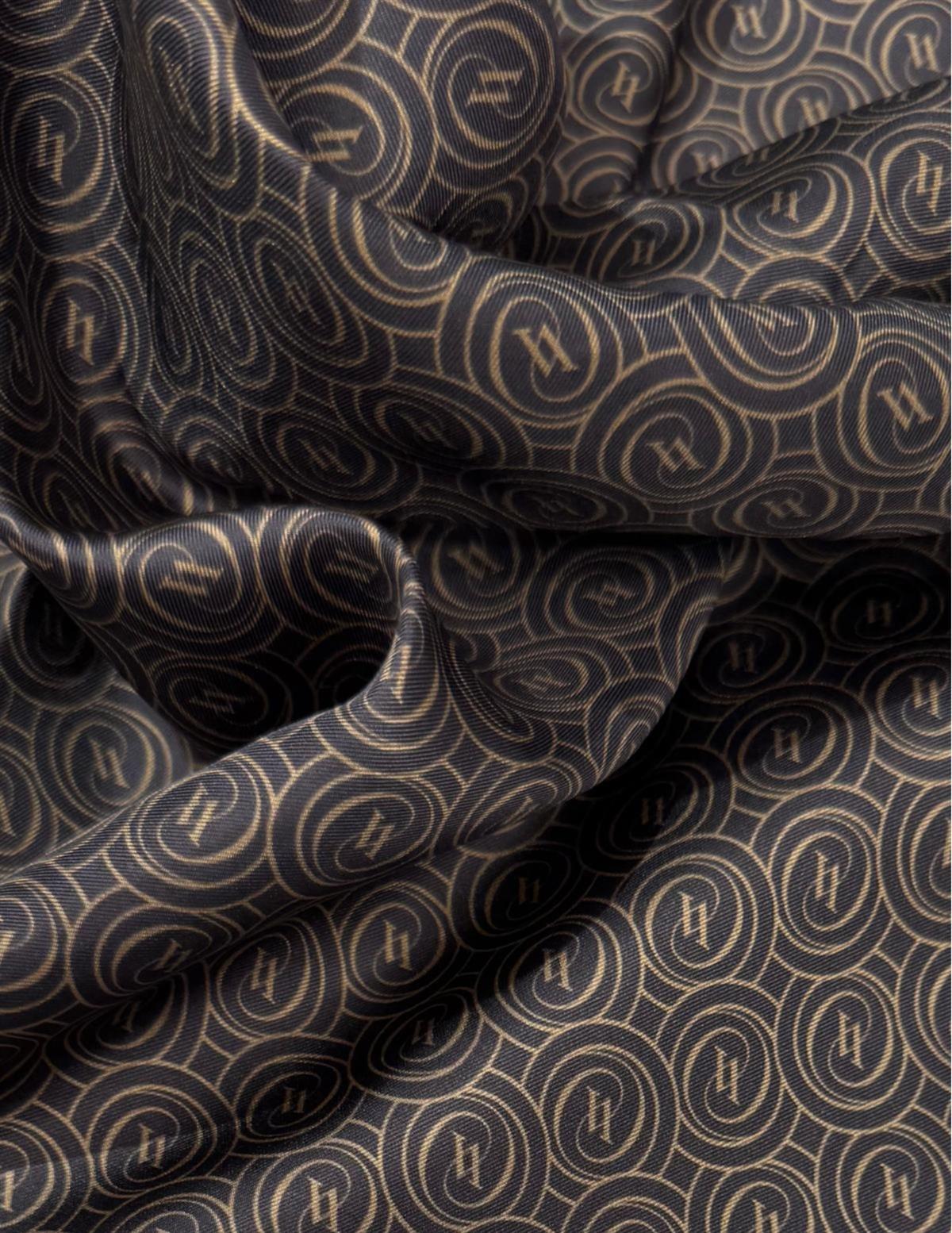 Vakko Tivil Monogram İpek Şal 41407-Koyu Kahve Camel