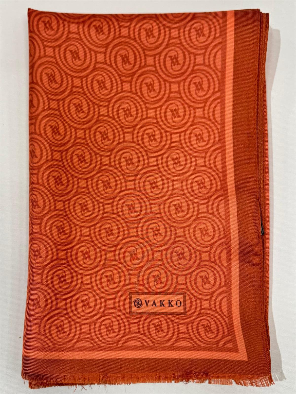 Vakko Tivil Monogram İpek Şal 41407-Koyu Somon
