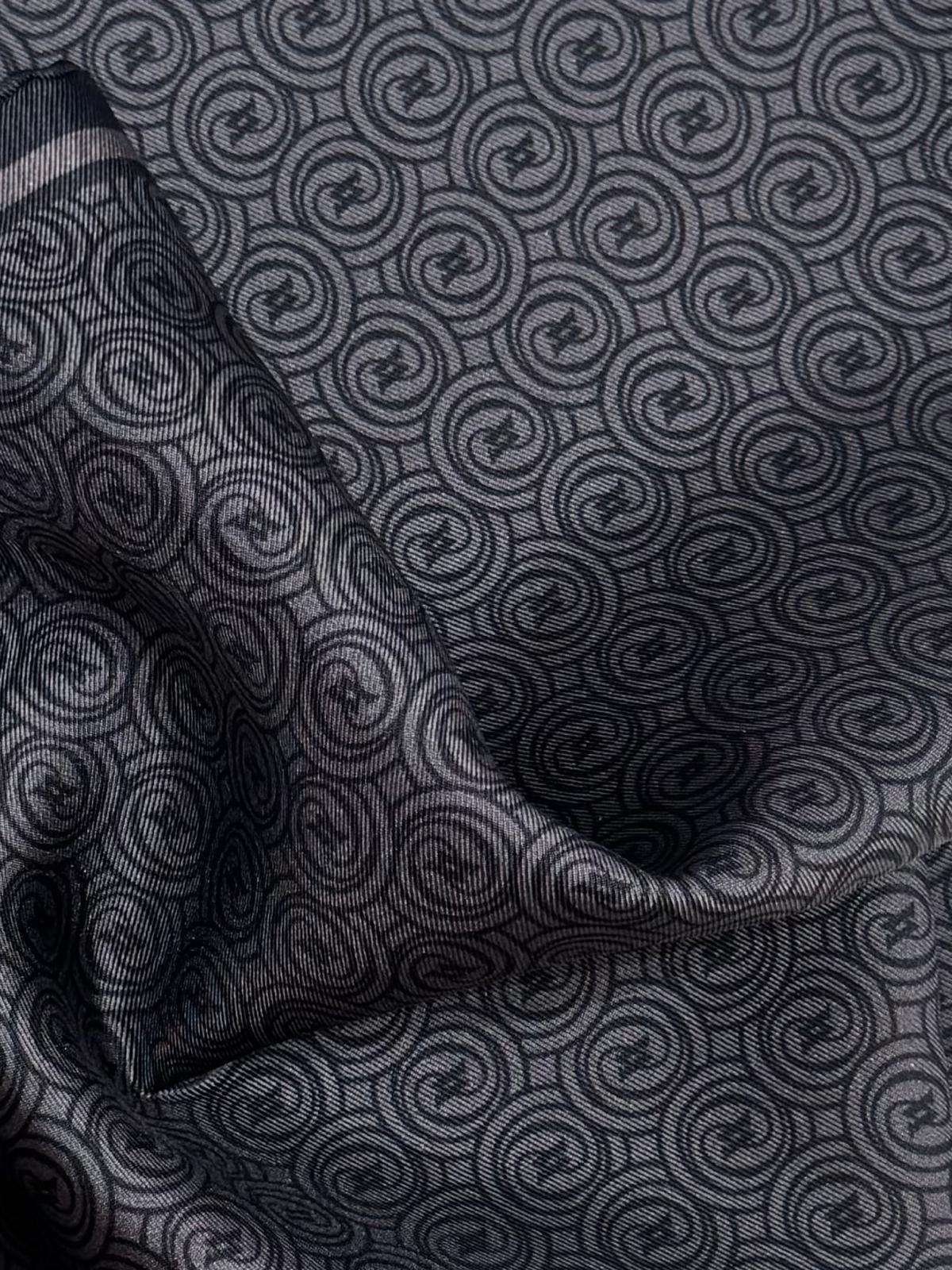 Vakko Tivil Monogram İpek Şal 41407-Koyu Gri